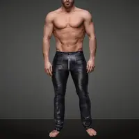 Осенние модные мужские брюки черные до щиколотки из лакированной кожи штаны на молнии Клубная одежда сексуальные обтягивающие брюки для