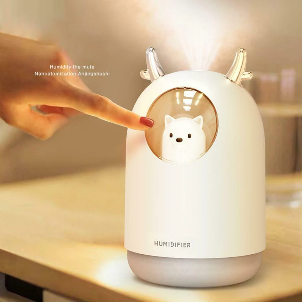 300ml LED Humidifier Cute Bear Ultrasonic Aroma Essential Oil Diffuser USB Air Purifier Home Office Car Living Room Bedroom
