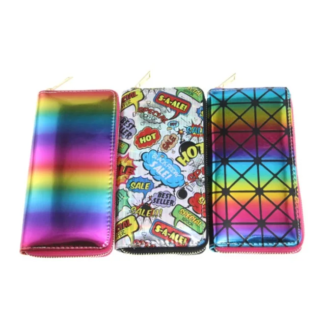 Xgravity European Laser Rainbow Colorful Wallet New Graffiti Ladies Long Purse Fashion Women Leisure PU Card Bags H018