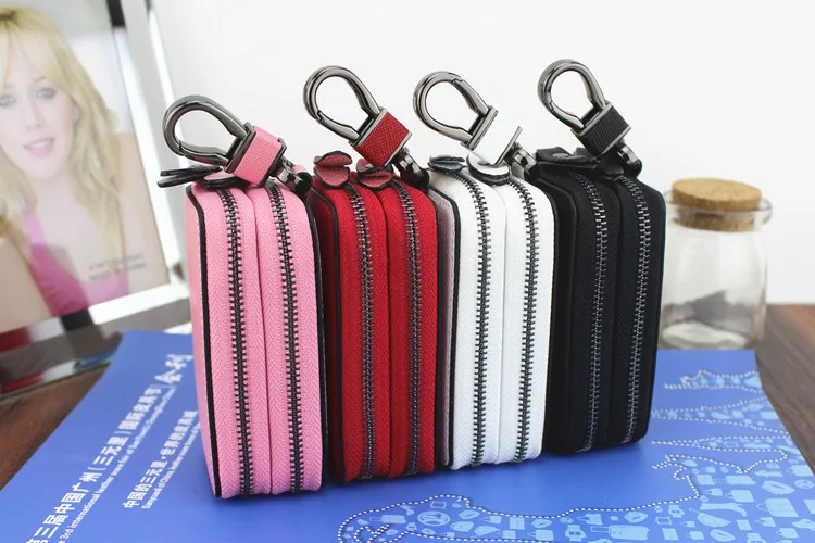 Cross Border Supply of Goods Cross Pattern Leather Key Bag Multi-functional Double Layer Zipper Key Bag New Style Key Leather Ca