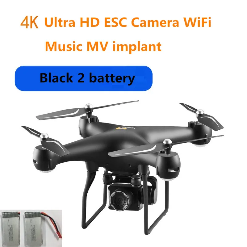 Дроны с камерой HD 4k Дрон Квадрокоптер Автоспуск Дрон 2,4 ГГц RC вертолет самолет с одной кнопкой управления WiFi FPV Дрон игрушки - Цвет: Black 4K 2battery