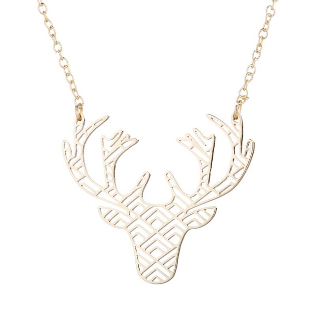 Trendy Origami Antler Pendant Necklace Retro Elk Deer Horn Necklace Choker Fashion Jewelry for Women Men Christmas Gift