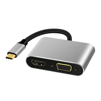 

HOT-Usb C To Hdmi Vga Adapter Type-C To Hdmi+Vga+Usb3.0+Pd3.0 for Mackbook Pro