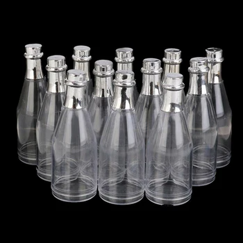 

12pcs Candy bottles Plastic Fillable Champagne Shaped Silver Lid Wedding