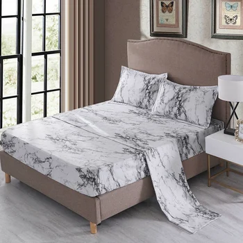 

1 Set 4 Piece Marble Cover Marble Bed Sheet Pillow Case Set Deep Pocket Comforter Cover Soft Bedding Grey