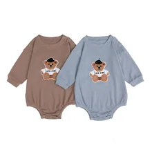 Kids Cute Bear Rompers Baby Girls Boys Lovely Cartoon Pattern Jumpsuits Infants Cotton Clothes