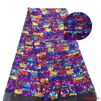 

Bright sequined French net lace embroidered Nigerian Embroidered lace fabric with sequins for wedding dress f190818