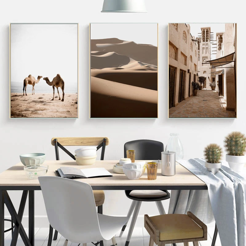 Nordic-poster-Morocco-desert-leopard-camel-and-print-Islamic-mural-oil-painting-mural-living-room-home