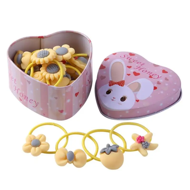 20pcs Cartoon Cute Elastic Hair Bands Kids Girls Rubber Bands w/ Gift Box Hair AccessoriesBaby Headdress women Hair Ropes - Color: Yellow