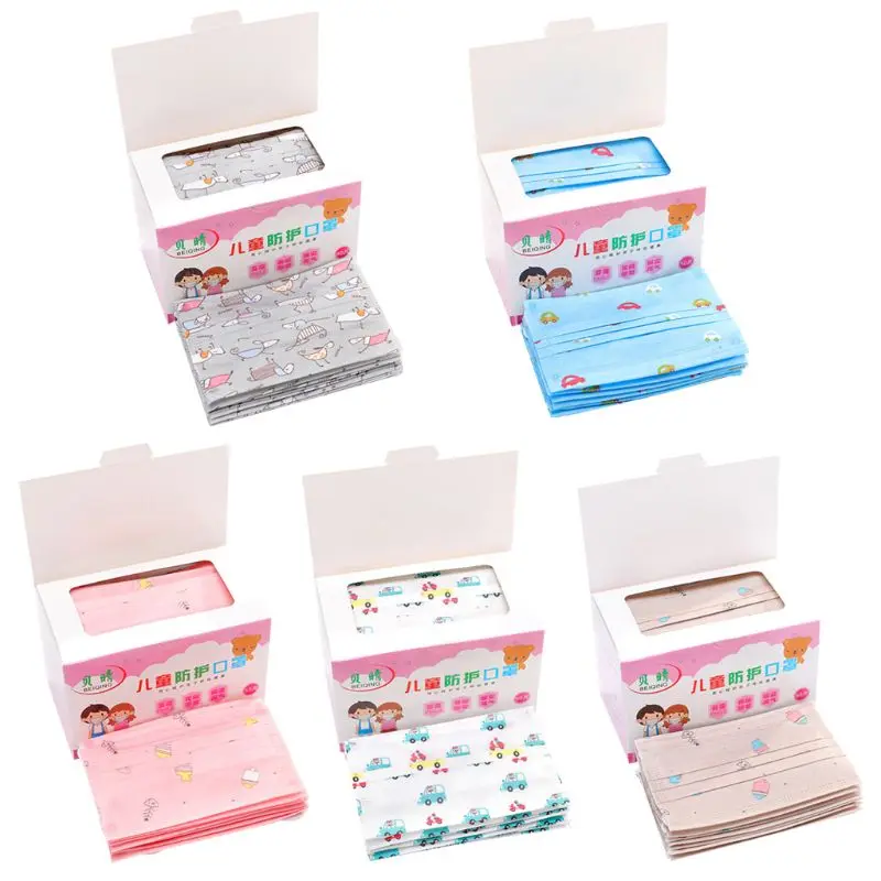 

1 Box Children Cartoon Printing Three-layer Non-woven Mask Dust-proof Anti-pollination Disposable Masks for Boys Girls