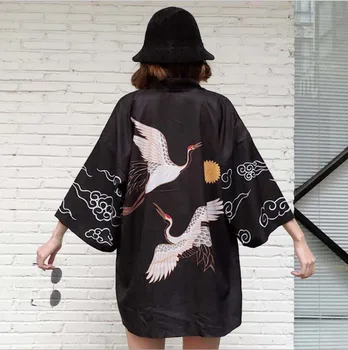 

Kimonos Women Japanese Kimono Cardigan Summer Black Blouse Thin Coat Cosplay Women Japanese Yukata Summer Beach Kimono For Lady