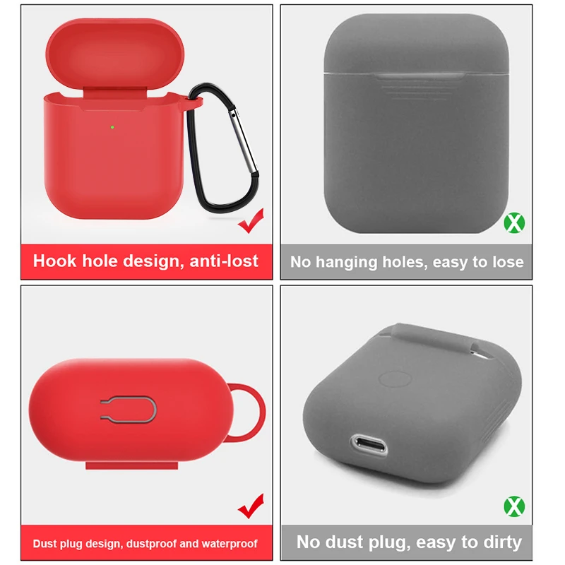 Soft Silicone Bluetooth Earphone Case For AirPods 2 Protective Cover Skin Accessories for Apple Airpods Charging Box with Hooks