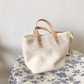 

Korean Plush Shoulder Bag Crossbody Handbags Cute Sheep White Bag Classical Vintage Leopard Messenger Bag Tote Sling Hand Bags