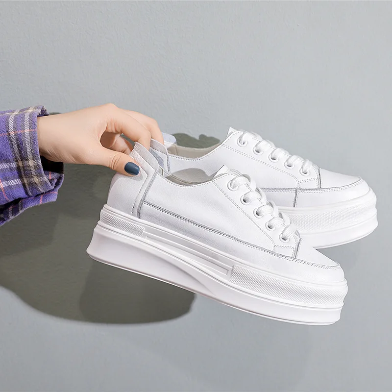 

Genuine Leather Small White Shoes Woman 2020 Spring New Product Sponge Cake Single Shoe Chalaza Thick Sole Of Slab Shoes