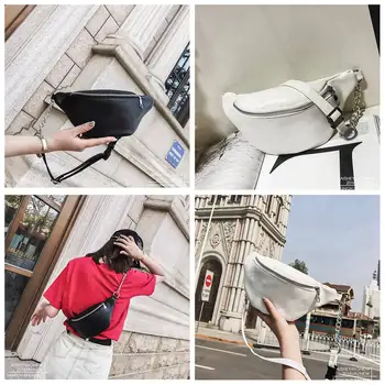 

1 Piece Pu Leather Casual Chain Fanny Pack Waist Bag Casual Waterproof Women Walking Shopping Band Belt Multi-function Bag