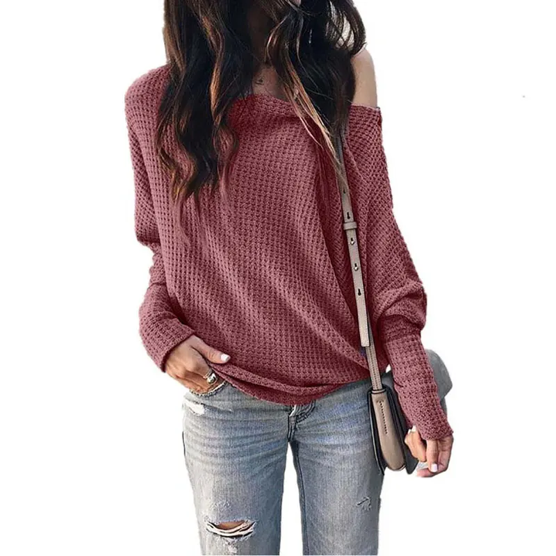 Осенний свитер с открытым плечом Женский вязаный свитер зимний свитер на одно плечо женский свитер пуловер женский