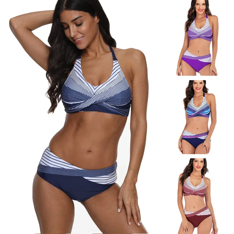 Женский купальник с пуш-апом бикини цветочным принтом треугольные плавки