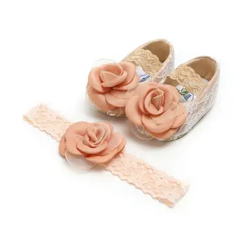 

Newborn Baby Girls Shoes Princess Lace Floral Kid Breathable Soft Crib Shoes+Headband 2Pcs Set Moccasin Infant Toddler Prewalker