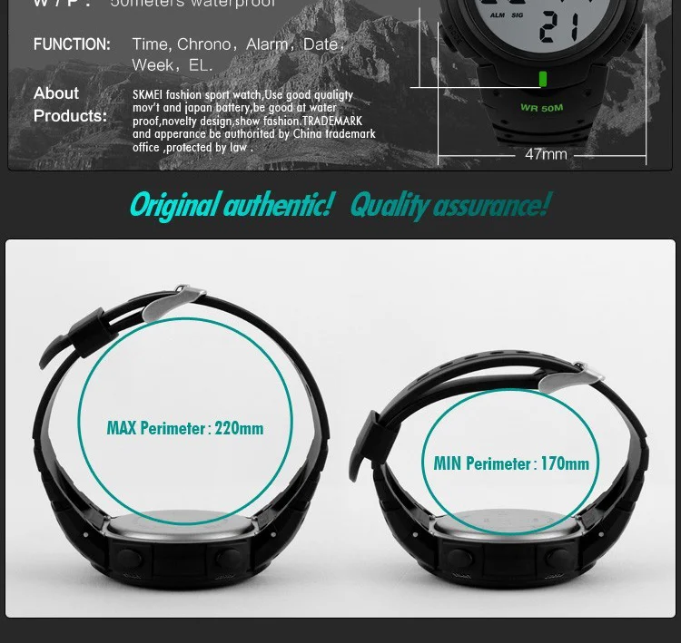 SKMEI 1068 Man Watch Fashion Big Numbers Show Sport Style 50M Waterproof Alarm Clock Digital Men Wrist Watch Relogio Masculino