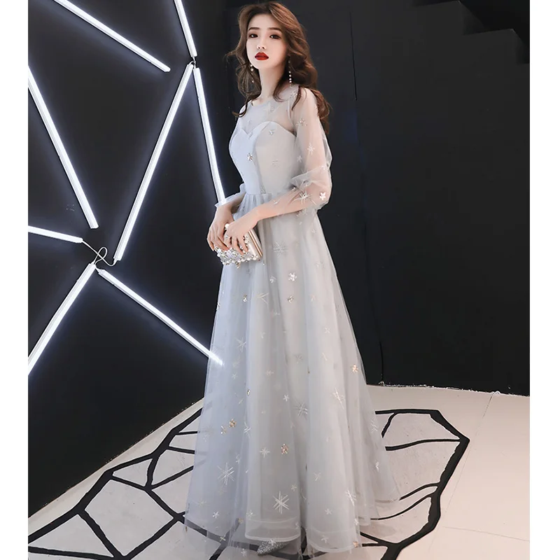 Это платье Yiiya, выпускное платье с рукавом три четверти, длина до пола, Vestidos De Gala размера плюс, Тюлевое выпускное платье с вышивкой LF205