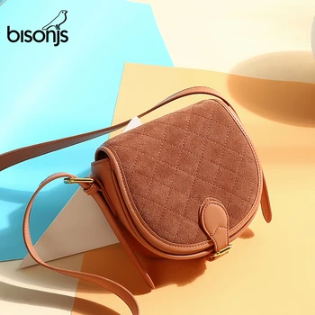 

BISONJS Cow Leather Women Shoulder Bag Female Fashion Saddle Messenger Bag ladies crossbody bags for party B1830