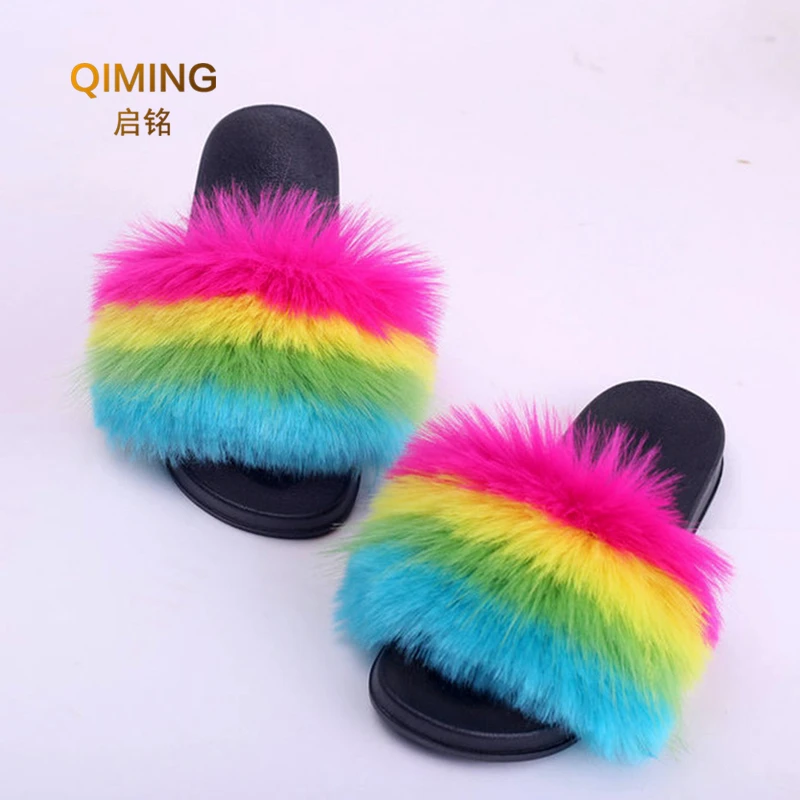 ladies faux fur slippers