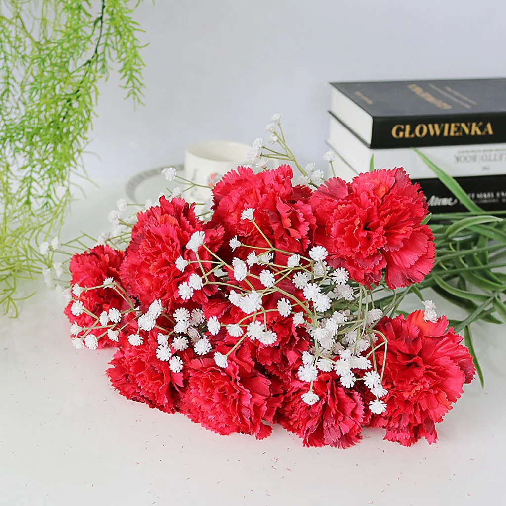 

Hot Artificial Silk Fake Flowers Carnations Floral Wedding Bouquet Bridal Hydrangea Natural Lifelike Beautiful Artificial Plant