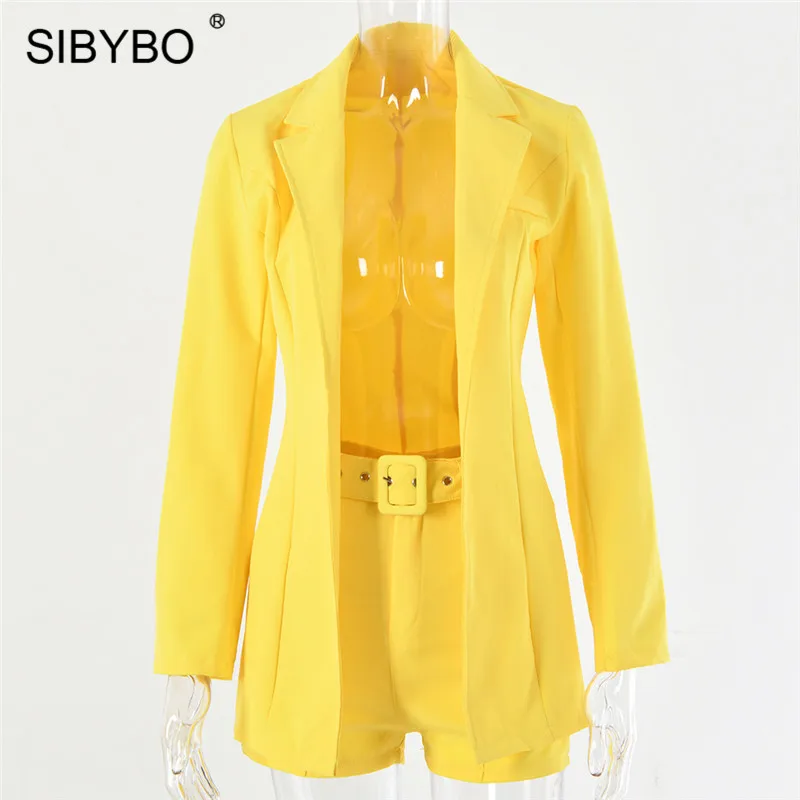 SIBYBO/осенний Женский блейзер с высокой талией и шорты, комплект с длинными рукавами, с открытым стежком, повседневный комплект из двух
