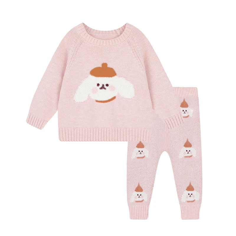 YOKJ Newborn Infant Baby Girl Ribbed Sweatshirt Solid Long Sleeve T-Shirt Knit Sweater Top Pants Fall Winter Pajamas Clothes