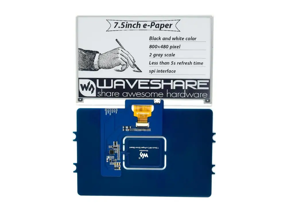 7 5 дюймовая пассивная электронная бумага Waveshare с NFC без аккумулятора беспроводное