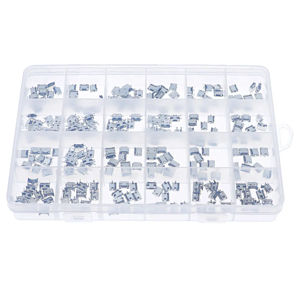240Pcs/Box 24 Value Micro Usb 5Pin Jack Connector Socket Usb Connectors Set Kit usb connectors kit for Moblie Phone and Mobile Power Bank