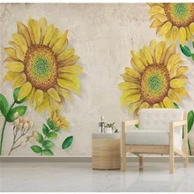 Профессиональный заказ Обои фреска Ретро Мода желтый страсть подсолнух цветок ТВ фон настенная декоративная живопись