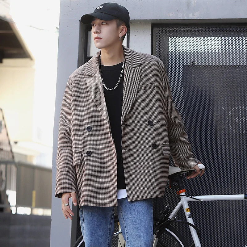 

2019 Men's Streetwear Outerwear Lattice Printing Single Western Coats Windbreaker Brand Bomber Suit Jacket Casual Blazers M-2XL