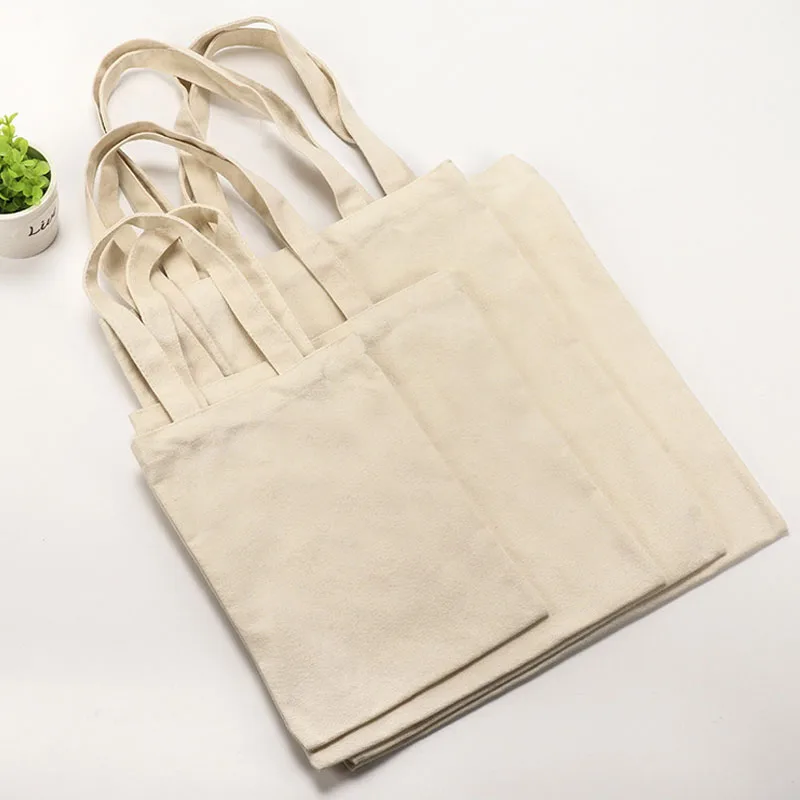 White Pure Color Cotton Shopping Bag Women Linen Storage Handbag Canvas Portable Lady Girls Hand Tote Large Capacity Reusable