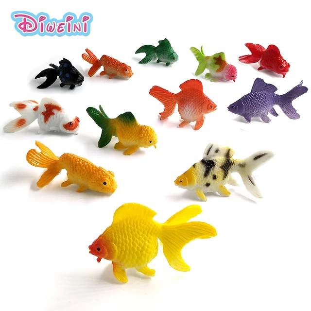 12Pcs Small Kawaii Ocean Fish Goldfish Animal Model Action Figure Diy  Birthday Cake Decoration Set Toys