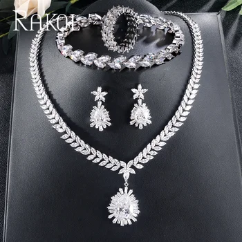 

RAKOL Dubai Luxury Cubic Zirconia Necklace Earring Bracelet Ring Set For Women Wedding banque Anniversary dress Jewelry RSP3155T