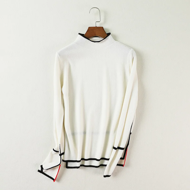 

2019 autumn and winter new half-high collar sweater women 100% Merino wool color matching long-sleeved knit bottoming shirt
