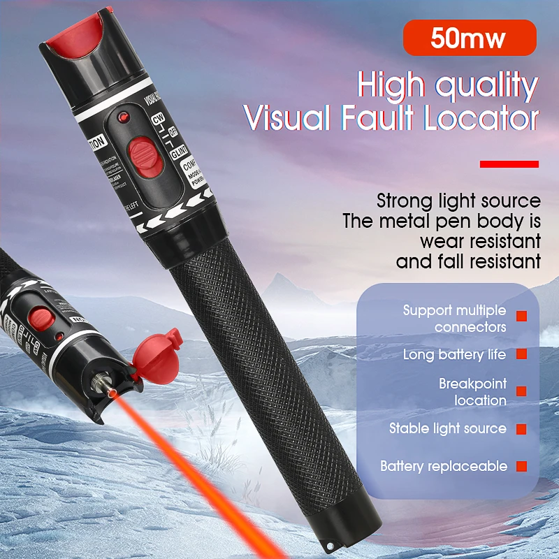 COMPTYCO 50MW FTTH Fiber Optic Tester Pen Type Red Laser optical fiberLight Visual Fault Locator Optical Cable Tester 5-50MW ftth fast connector