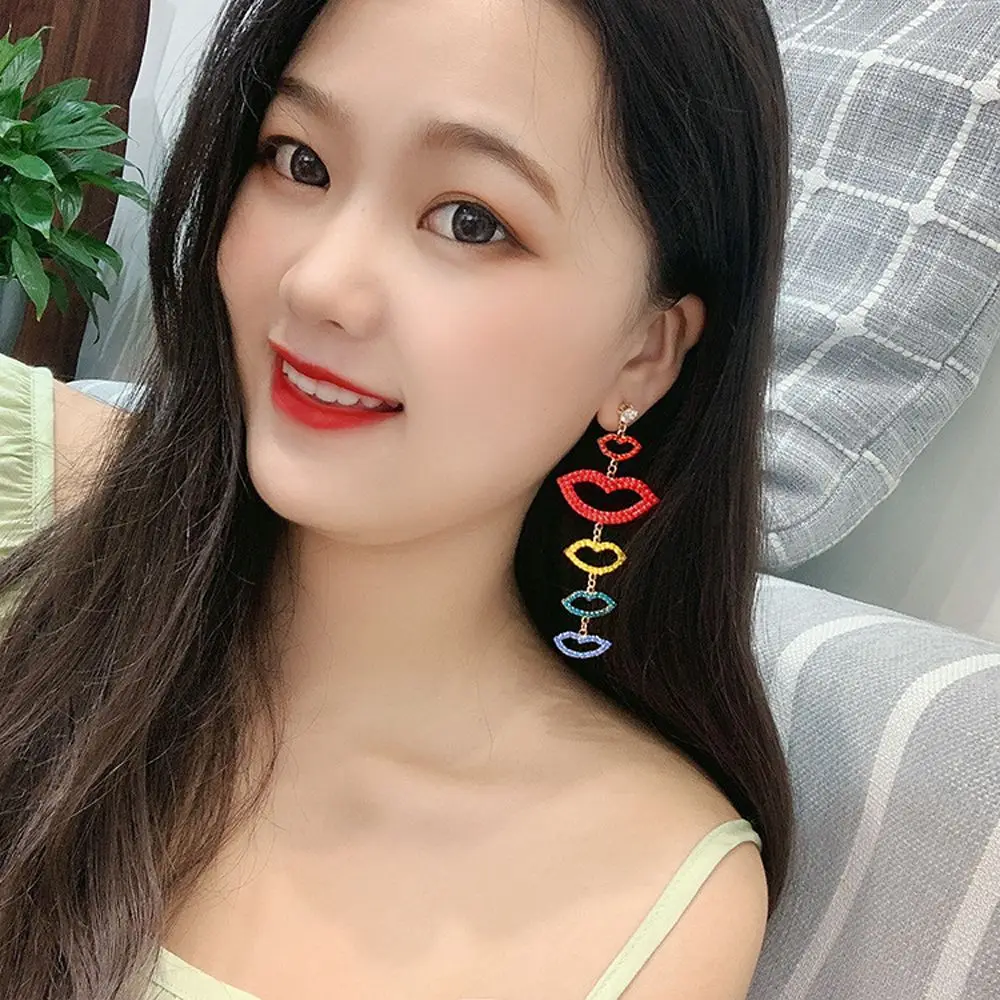 1 пара креативные серьги Стразы в виде губ металлические массивные Висячие для