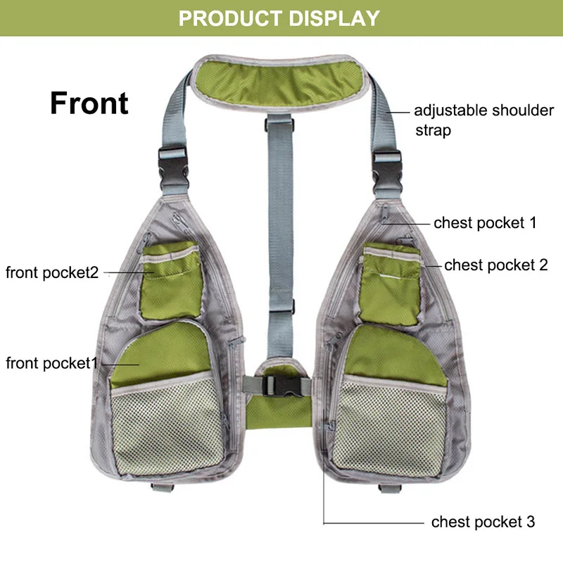 Lightweight Quick Dry Fish Vest Fishing Vest Adjustable Breathable Fishing Jacket Mutil-pocket Fly Fishing Mesh Vest