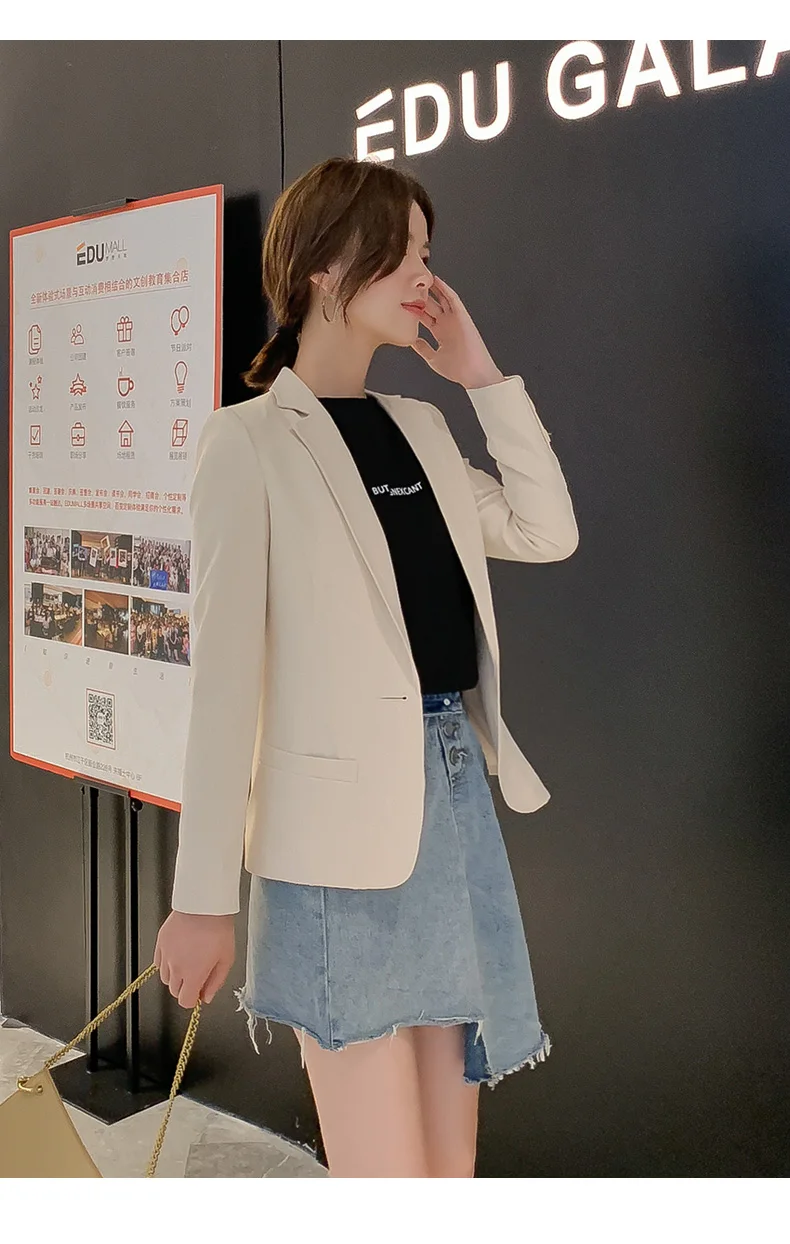 Короткий Ol модный костюм куртка весна и осень новая Корейская версия Slim-Fit с длинными рукавами на одной пуговице Блейзер Куртка женская