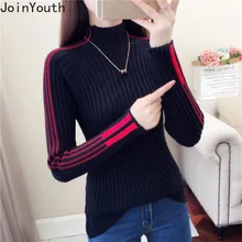 JoinYouth женский свитер в полоску с высоким воротом, теплый, осень, модный Повседневный пуловер с панелями, новинка, корейский стиль, J302