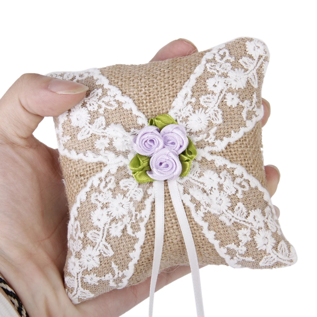 Wedding Ring Bearer Pillow Lace Decoration Cushion Ring Bearer Pillow for Wedding Ring