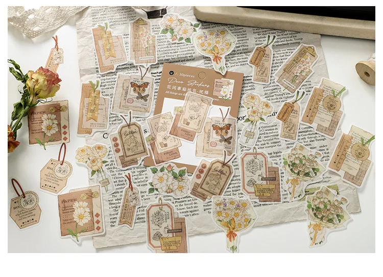 Vintage Flower Room Old Things Series Sticker DIY Scrapbook Bottom Collage Phone Case Diary Album Gift Packaging Decoration