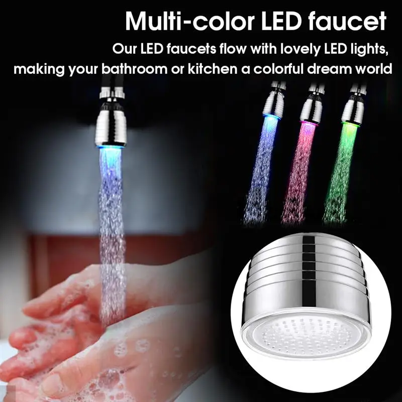 Faucet Light Faucet Sprayer Head LED Lighting Water Faucet RGB Color Changing Tap Shower Head 360 Degree Heat-resistant Sprayer Plastic Replacement Nozzle