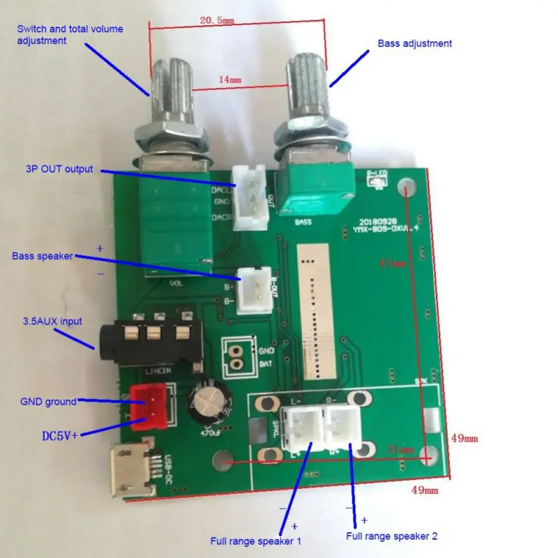 5V 2,1 канальный усилитель доска цифровой звуковой модуль для Bluetooth Полный тон бас Динамик