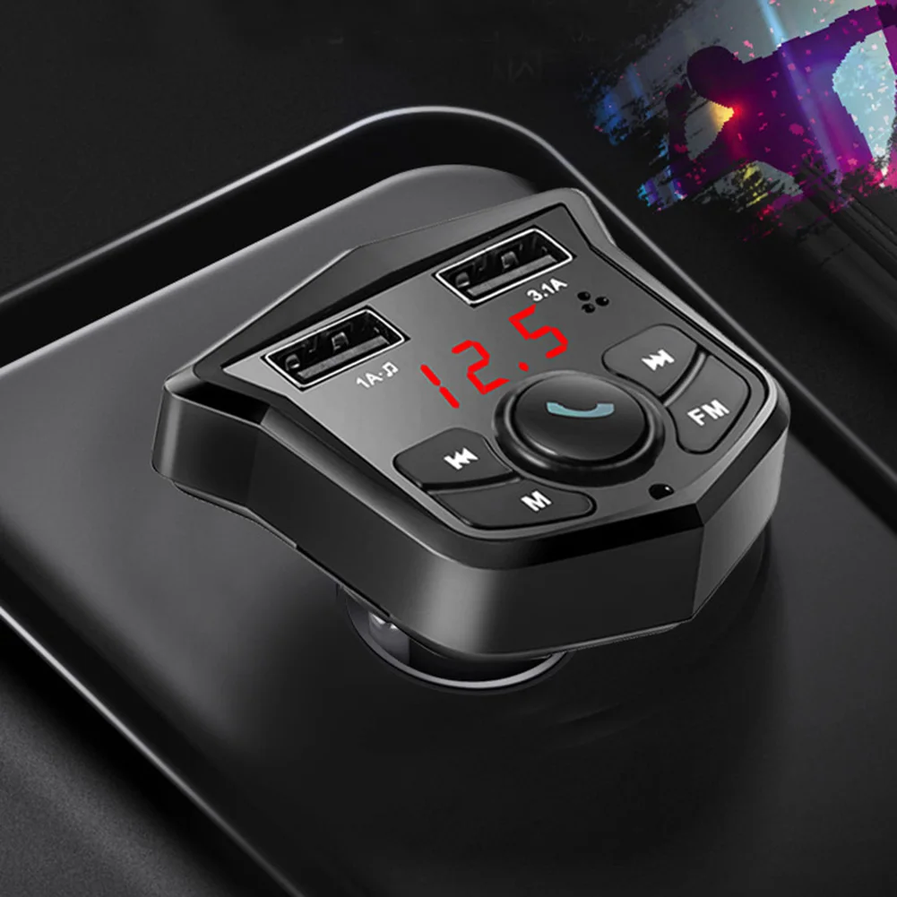 Автомобильный комплект громкой связи, беспроводной Bluetooth передатчик, светодиодный, двойной USB, автомобильный мини музыкальный плеер, гарнитура, телефон, автомобильное зарядное устройство