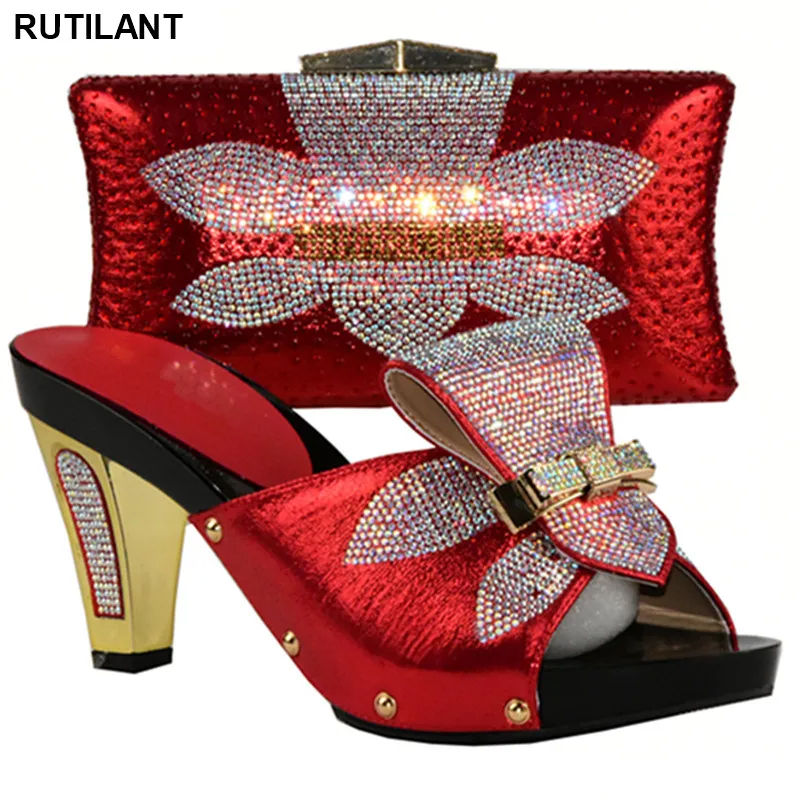 

Arrival sapato feminino Shoe and Bag Set Decorated with Rhinestone High Quality Matching Italian Shoes and Bag Sets for Wedding