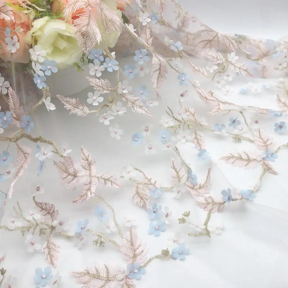 200x130 см полиэстер двухцветная лазерная вышивка перьями 3D цветок кружевная ткань diy платье аксессуары для шитья одежды