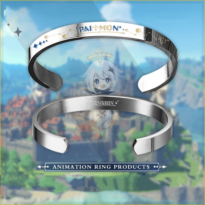 

Game Genshin Impact Cosplay Titanium Steel Traveler Paimon Charm Bracelets Men Women Titanium Steel Wristband Bangles Bracelet